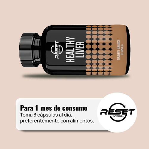 Reset Nutrition Healthy Liver 90 Cápsulas Suplemento Alimenticio para Desintoxicación Hepática, Protección del Hígado, y Salud Digestiva