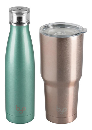 2 Pack Garrafa + Tumbler Byo Hechos De Acero Inoxidable, Lib