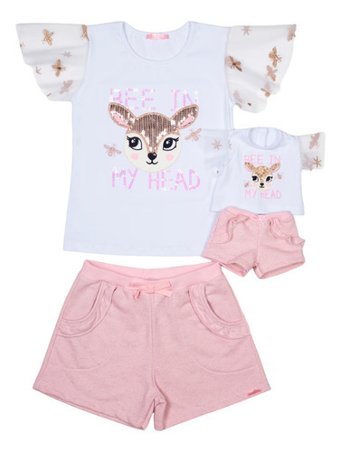 Conjunto Bambi Bee Com Tiara Ma0259 +roupa Boneca Marthiê