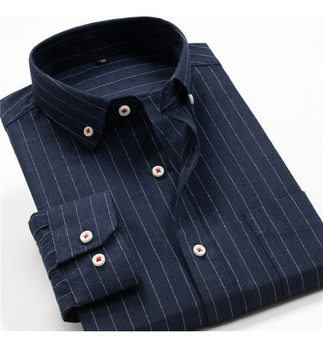 Camisa A Cuadros A Rayas Para Hombre, Casual, Talla C