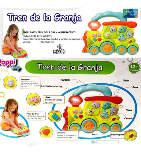 Imagen 4 de 4 de Tren Interactivo Infantil Musical Didactico Animalitos Poppi