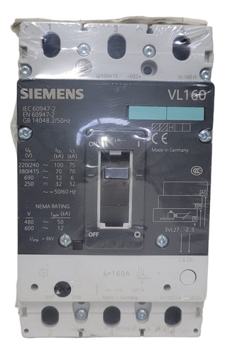 Disjuntr Siemens 3vl2716-2dk33-0aa0 3p 160a 70ka 415v