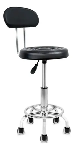 Silla Banco Acojinado Taburete Giratorio Neumático Ajustable Negro Plateada