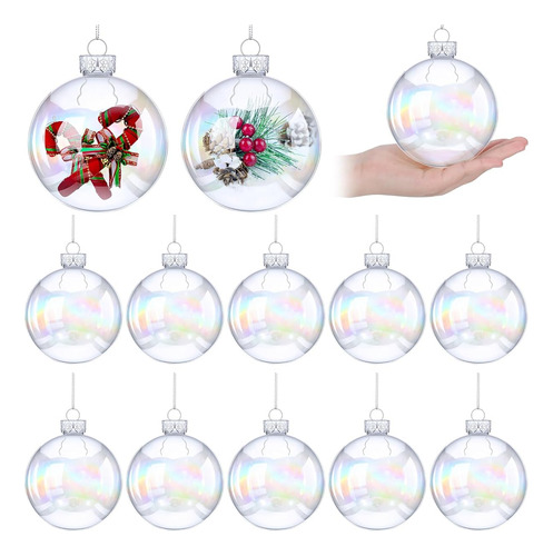 12 Esferas Iridiscentes De Navidad Para Colgar De Plastico