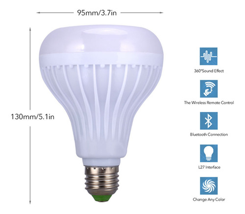Bombilla Led Musical Con Bluetooth Y Control Remoto