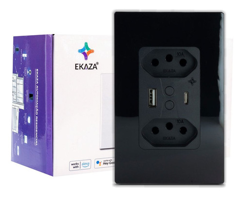 Tomada Inteligente Dupla 10a, Com Entrada Usb + C Ekaza