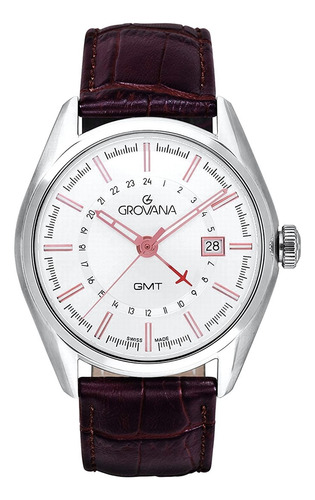 Reloj Grovana St. Andrews Gmt 1547.1528 Zafiro Sumergible Marrón Plateado Plateado