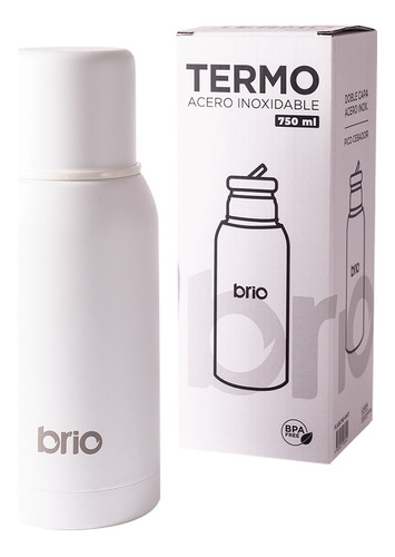 Termo Acero Inox 750 Ml Brio Con Pico Cebador Color Blanco