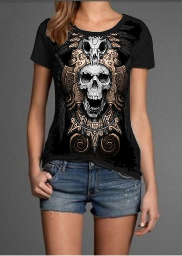 Camiseta Blusa Feminina Legal Cranio Caveira Indian Linda