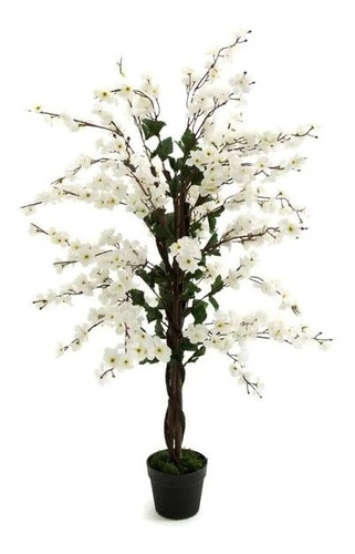 Planta Artificial Repleta En Flores Blancas 120cm Con Maceta