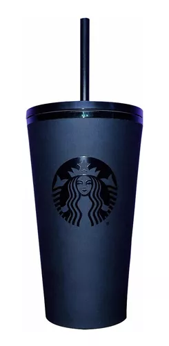 STARBUCKS Vaso frío con popote, negro mate con borde verde, 12 onzas  líquidas : : Hogar y cocina