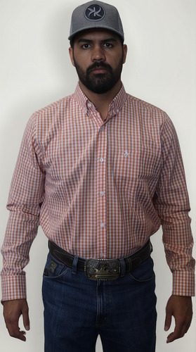 Camisa Keep Roping Ml Xadrez Laranja-17