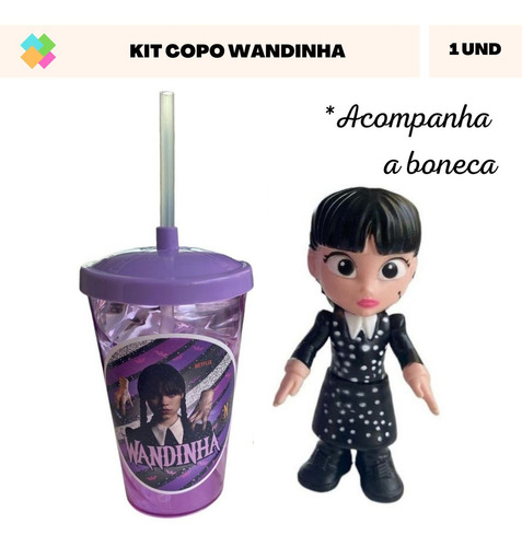 01 Lembrança Aniversário Wandinha Copo E Boneca Envjá