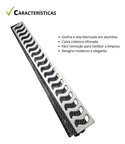 12 Ralos Linear 6x50cm Continuo P/ Bordas Piscina Com Tela Planox Alumínio