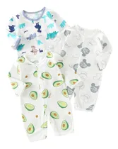 Comprar Mamelucos Ligeros Algodón 3\u002F4manga Para Bebés Niño Niña 3pzs