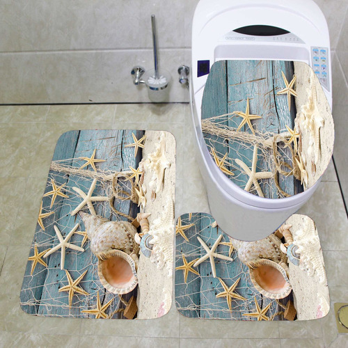 Alfombra De Baño Con Estrellas De Mar Juego De 3