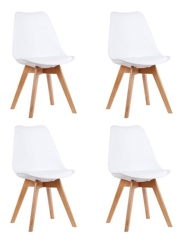 Pack X4 Silla Sillas Tulip Eames Base Madera Y Almohadón