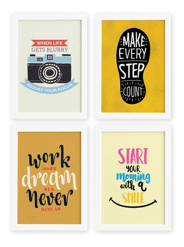 Quadros Com Frases Motivação Inglês Moldura Branca 22x32 4un