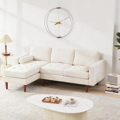 Sofá Seccional Sofa-80 Convertible Tuftado, 80  L, Beige.