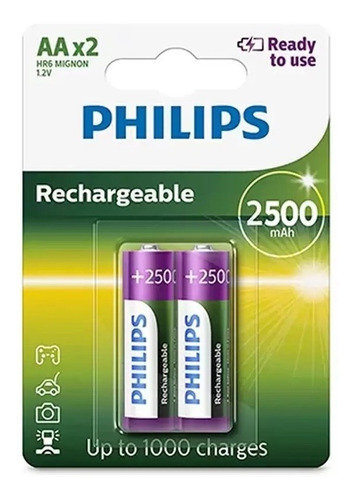 Imagem 1 de 4 de 08 Pilhas Aa 2500mah Recarregável Philips 04 Cartelas