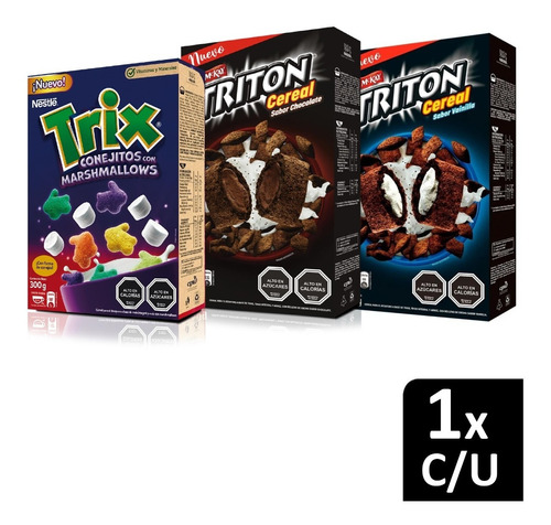 Cereal Nestlé Tritón Chocolate, Vainilla Y Trix X3 Cajas