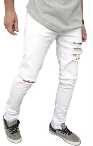 calça masculina branca rasgada