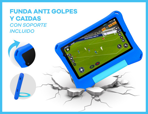 Tablet T-go Kids 8 Android 14 Con 2 Joysticks 4gb Ram 64gb Realidad Aumentada Funda Antigolpes Color Azul Control Parental App Educativas Wifi Infantil Segura Divertida