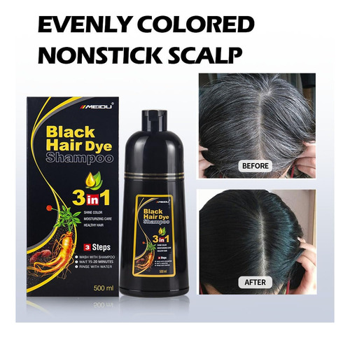 Ivnil Meidu Black Hair Dye Shampoo 3 En 1 Para Cobertura De