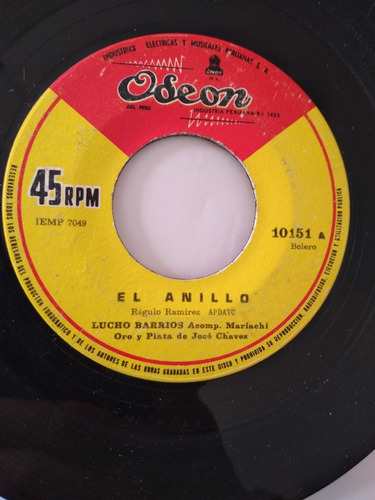 Vinilo Single De Lucho Barrios El Anillo ( L L136