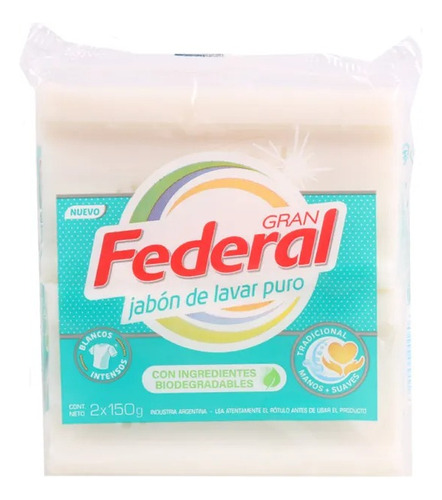 Jabón De Lavar Blanco Puro Gran Federal 2 X 150grs 