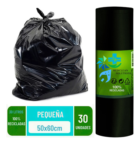 Bolsas Basura Aseo 50x60 30 Und Pequeñas 100% Recicladas 30l