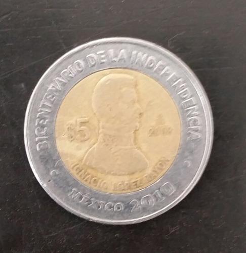 Moneda 5 Pesos Bicentenario De Independencia Ignacio Lopez 