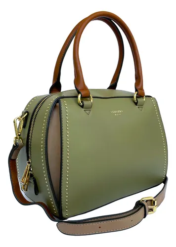 comprar Bolsa Baú Transversal Média com Tachas Douradas Veryrio Windsor VR2662 Cor Verde Oliva