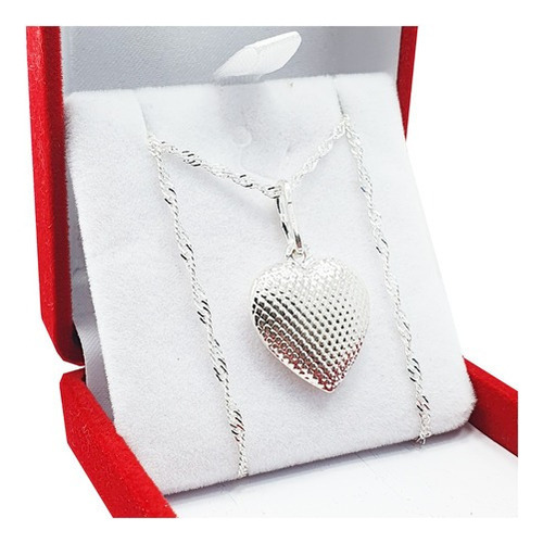 Conjunto Cadena Y Dije Plata 925 Corazón Inflado Joyas A3 