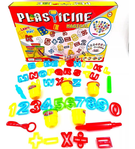 Plastilinas Juguete Didáctico Número Letra 5 Frascos Niños