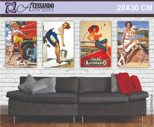 3 Placas Decorativas Em Mdf  30x40 Cm Vintage Pin-up Vintage