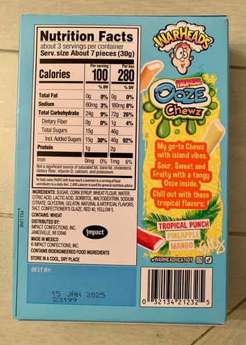 Dulces Warheads Sour Chewy Con Tropical Ooze Chewz
