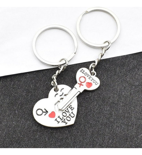 Par Llaveros Pa' Compartir Pareja Corazon Y Llaves Romántico Plateado Con Rojo