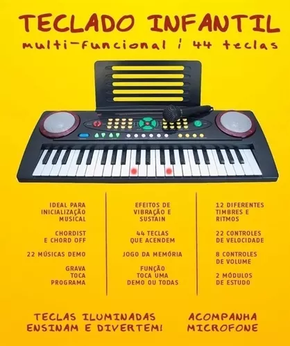 Teclado musical Infantil c/ microfone Mini 44 Teclas Profissional Turbinho  - Teclado Infantil - Magazine Luiza