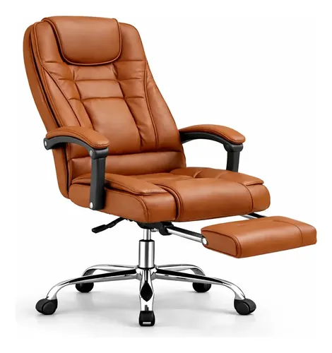Silla Ejecutiva Ergonómica Masaje Vibración Oficina Ejecutiv Marrón Cuero Sintético