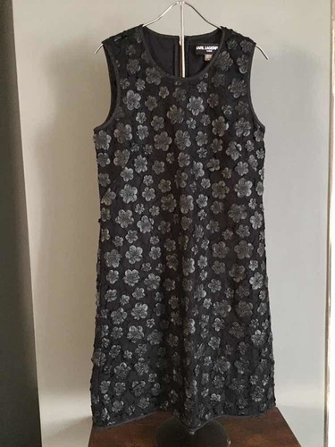 Vestido Karl Lagerfeld Paris De Encaje Color Negro Talla 4 !