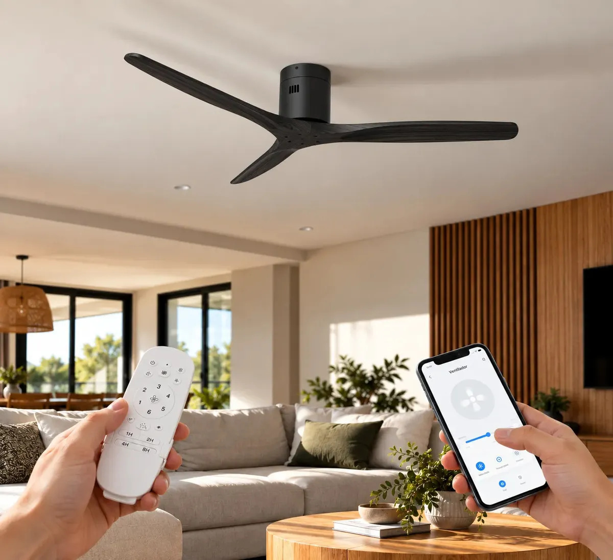 Ventilador de Techo WINDSTYLE Aruba Smart de Madera con Control Remoto y Wi-Fi