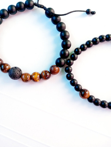 Pulseras Para Hombre, Piedra Onix, Y Ojo De Tigre Café Onix Y Ojo De Tigre Café 6 Cm 16 Cm