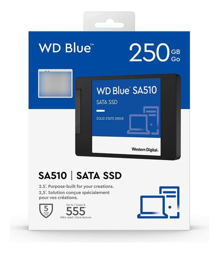 SSD Wd Blue de 250 GB 560 MB/s para lectura y 560 MB/s para escritura