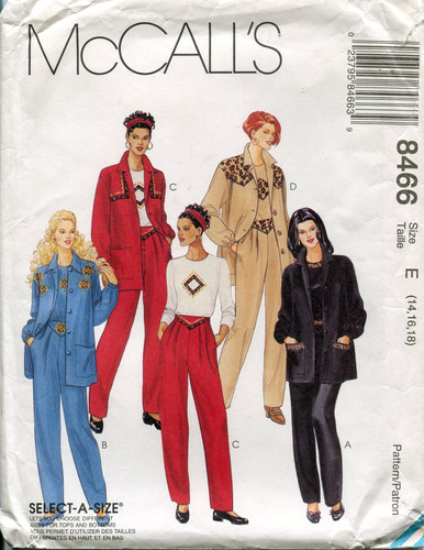 Mccall 's Pattern 8466 Chaqueta Mujer Talla Parte Superior 