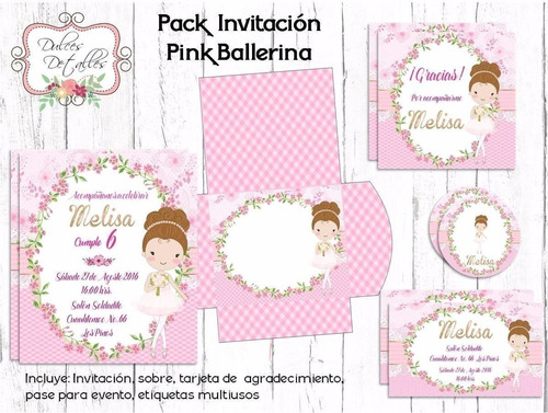 Kit Imprimible Editable Pack Invitación  Pink Ballerina