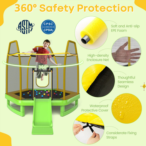 Goplus Trampolín Para Niños De 7 Pies Con Tobogán Trampolín