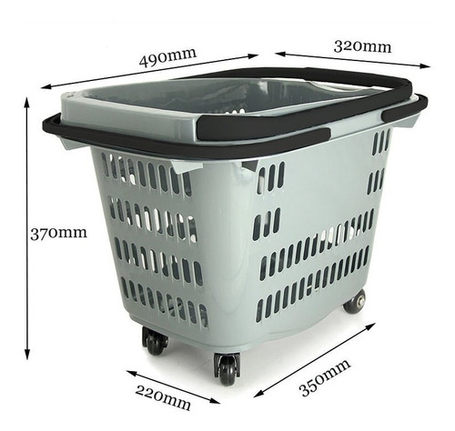 Imagen 3 de 3 de Cesta De Mercado/ Carrito De Compras Con Asas Y Rueda Gris