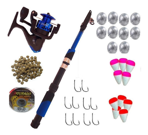 Kit De Pesca 1 Vara Telescópica +  Molinete + Linha + Itens