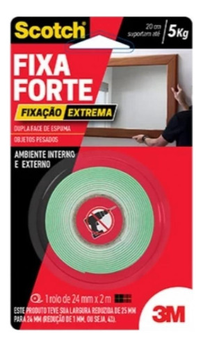 Fita Dupla Face Fixa Forte Extreme 24mm X 2,0mts 3m Externo